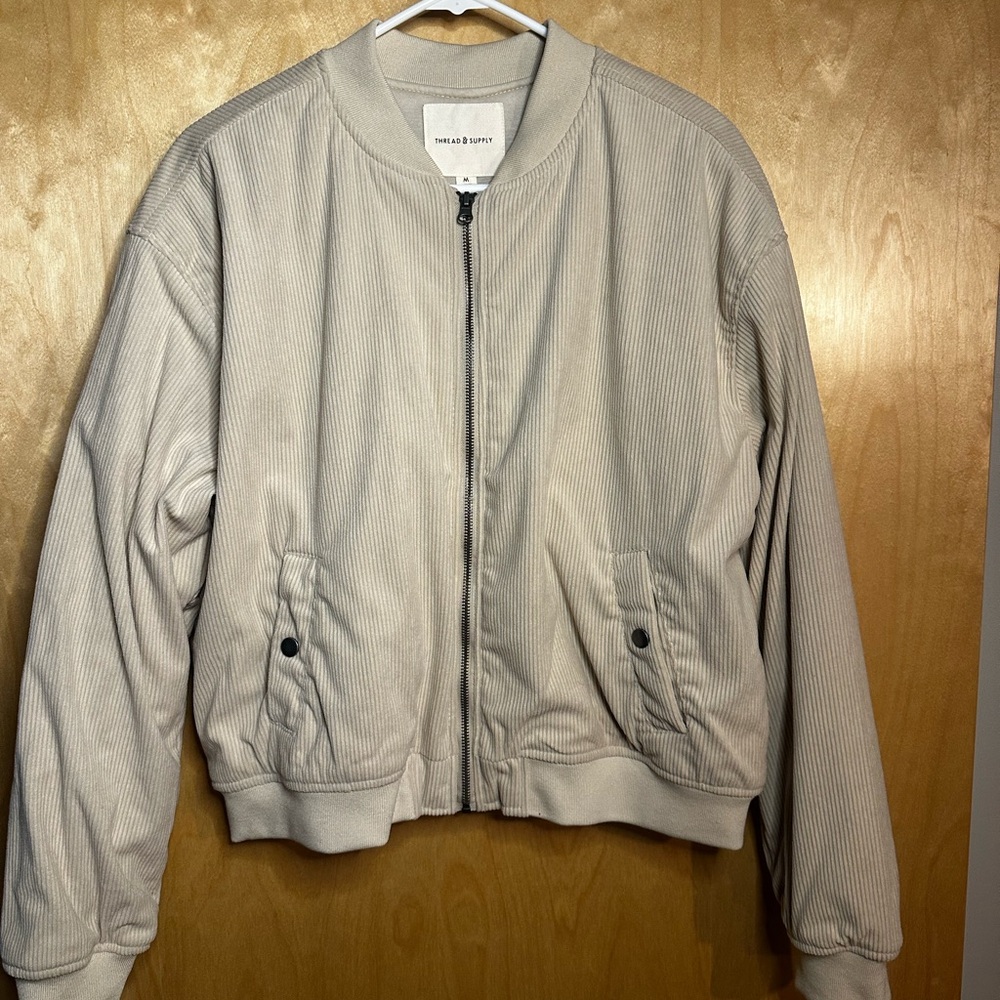 Thread & Supply Light Beige Corduroy Bomber Jacket NWT